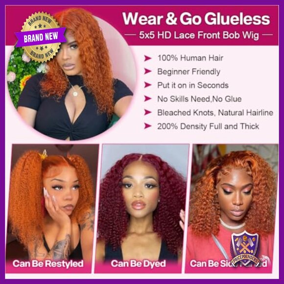 5x5 HD Lace Closure Bob Wig Human Hair Deep Wave 200% Density Glueless